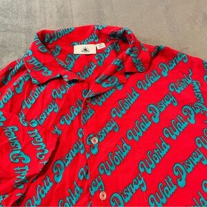 Disney Disneyland Resort Shirt Mens Medium Red All Over Print Hawaiian Rayon